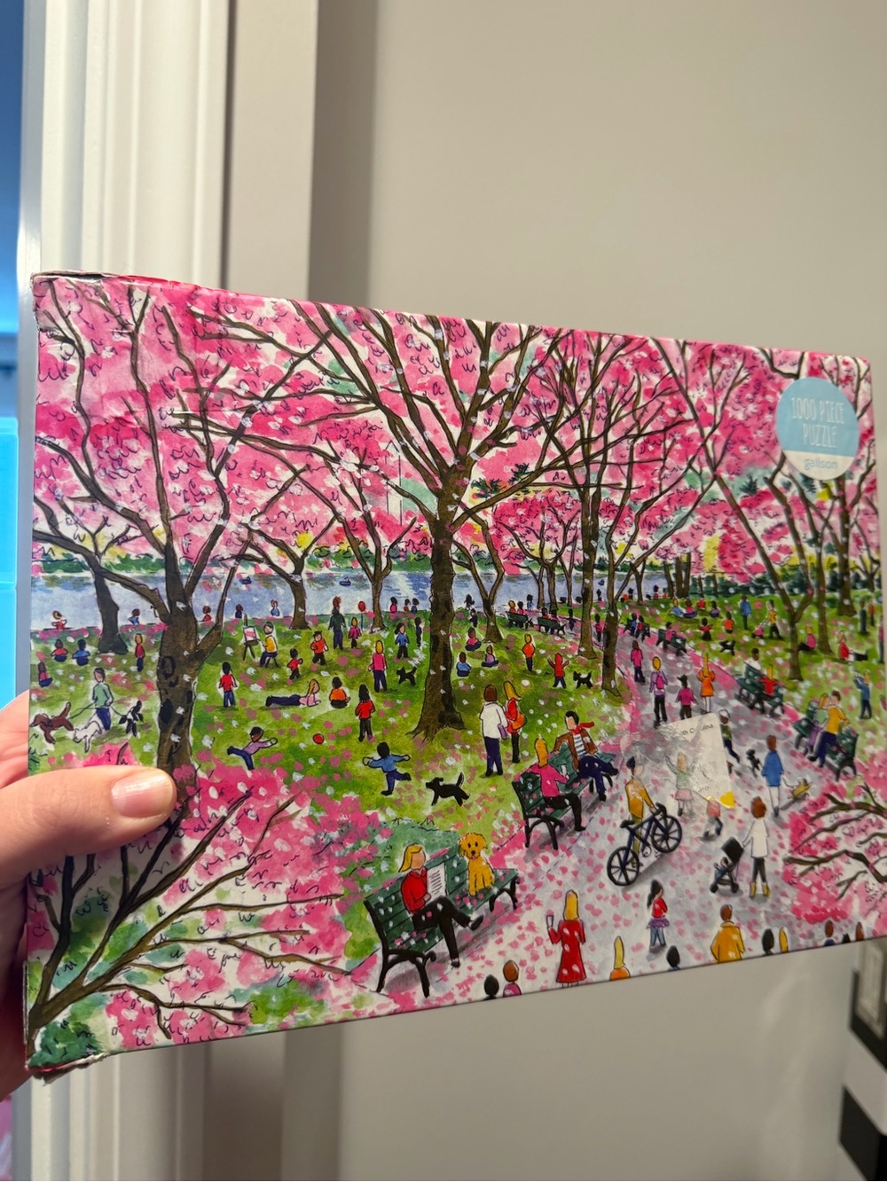Galison Cherry Blossom Park Art Print Puzzle - Pink Scenic Home Wall Art